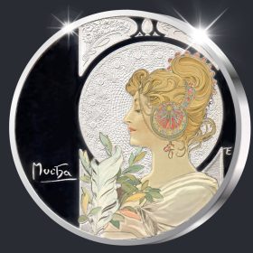 Alfons Mucha emlékérem - ezüst, festett