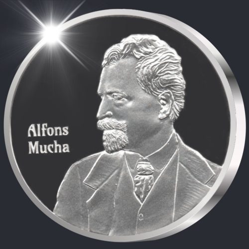 Alfons Mucha emlékérem - ezüst, festett