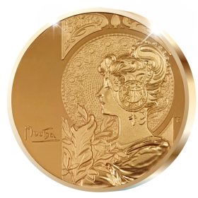 Alfons Mucha emlékérem - aranyozott bronz