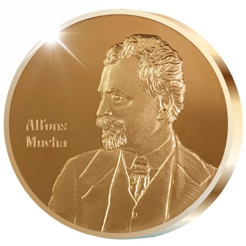 Alfons Mucha emlékérem - aranyozott bronz